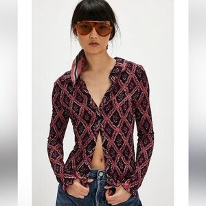 Free People Caught a Feeling Cardi CURRENT STYLE Chocolate Combo Cocoa Red